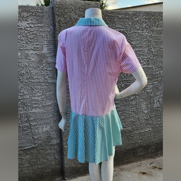 BCBGeneration‎ Pink Green StripedCollar Short Sleeve T-Shirt Dress - Picture 3 of 4